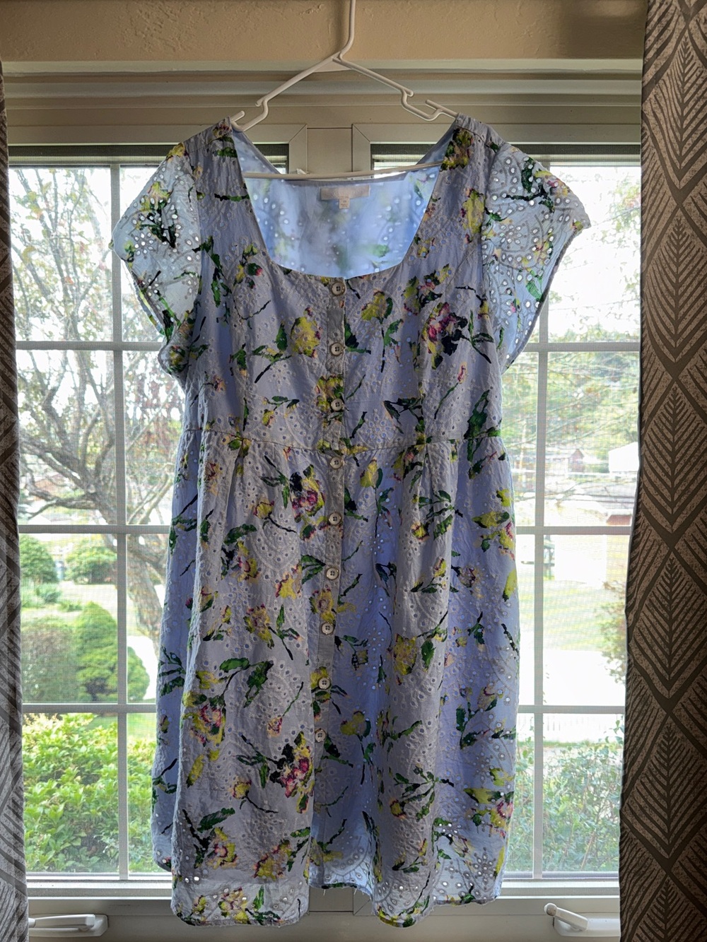 Adyson Parker Light Blue Floral Eyelet Button-Front Dress